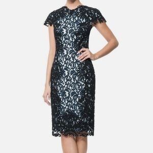 Tadashi Shoji Formal Black and Navy Lace Short Sleeve Dress Size 2